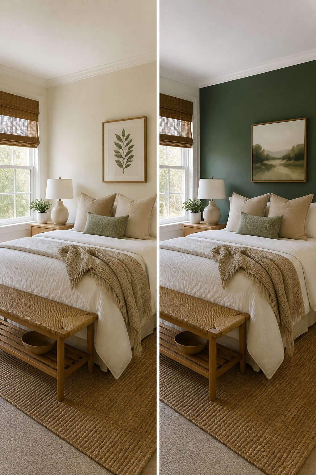 A color palette featuring sage and dusty blue for accent walls.