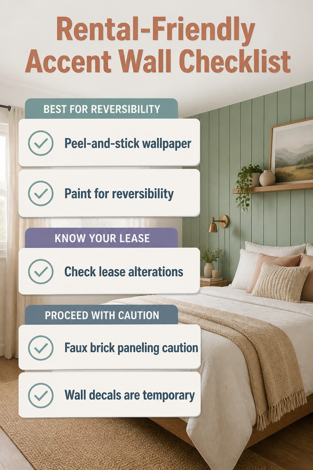 A checklist for rental-friendly accent wall options.