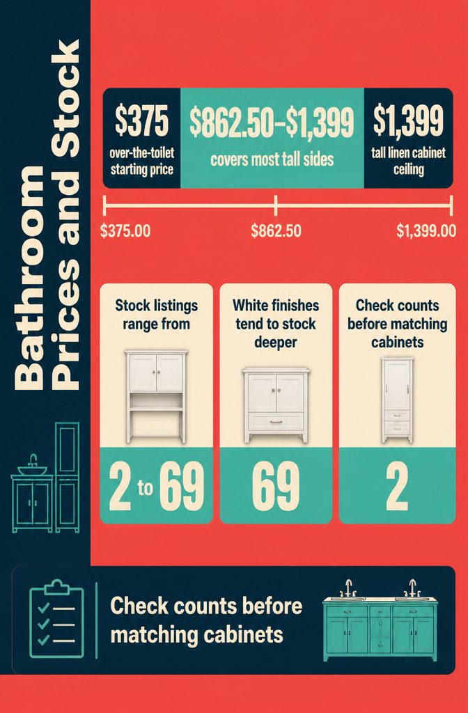 Bathroom cabinet price and stock chart with product listings