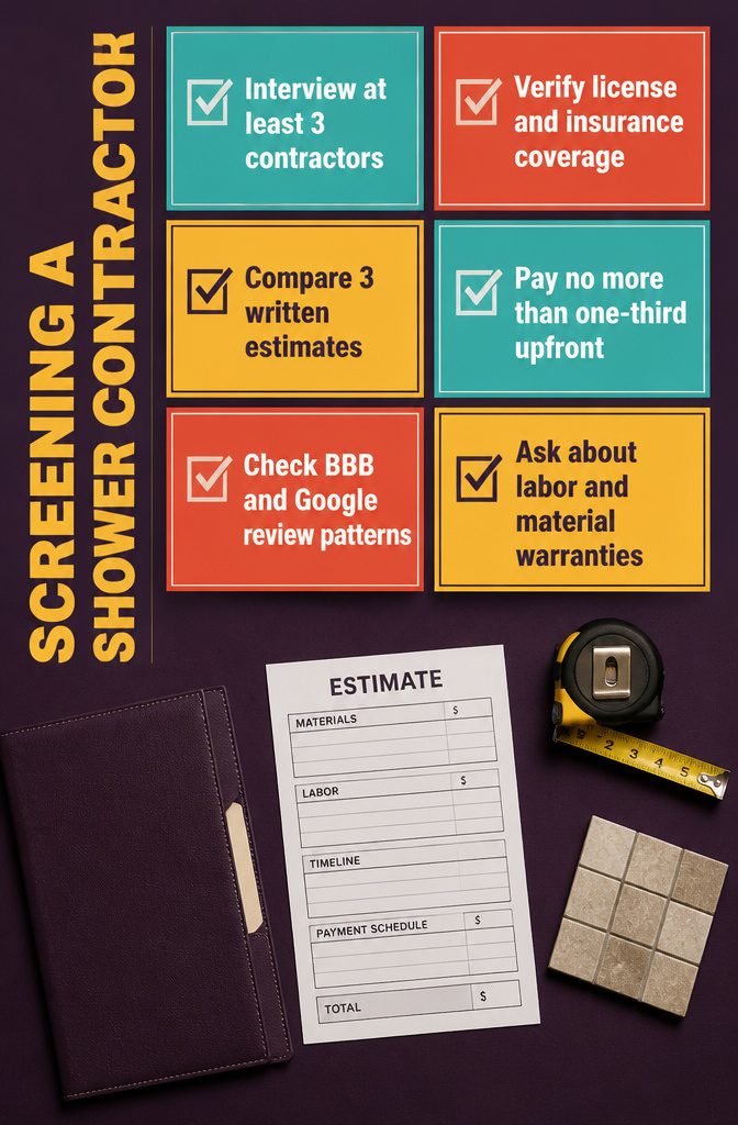 Contractor screening graphic with references licenses and estimates