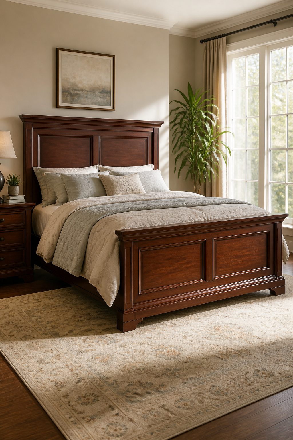 A panel bed frame with a flat headboard and footboard.