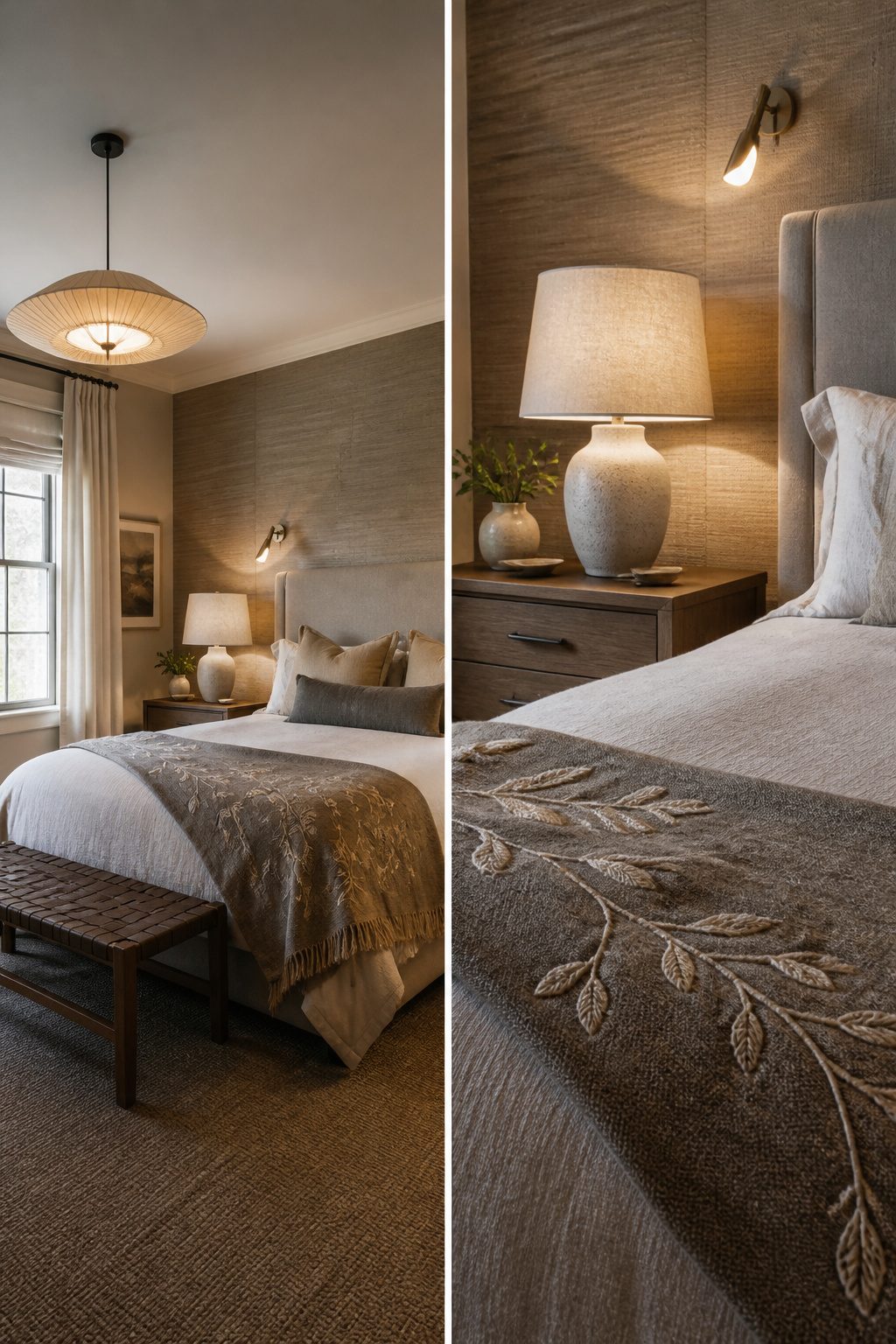 A bedside lamp sits at chin level, providing effective task lighting.