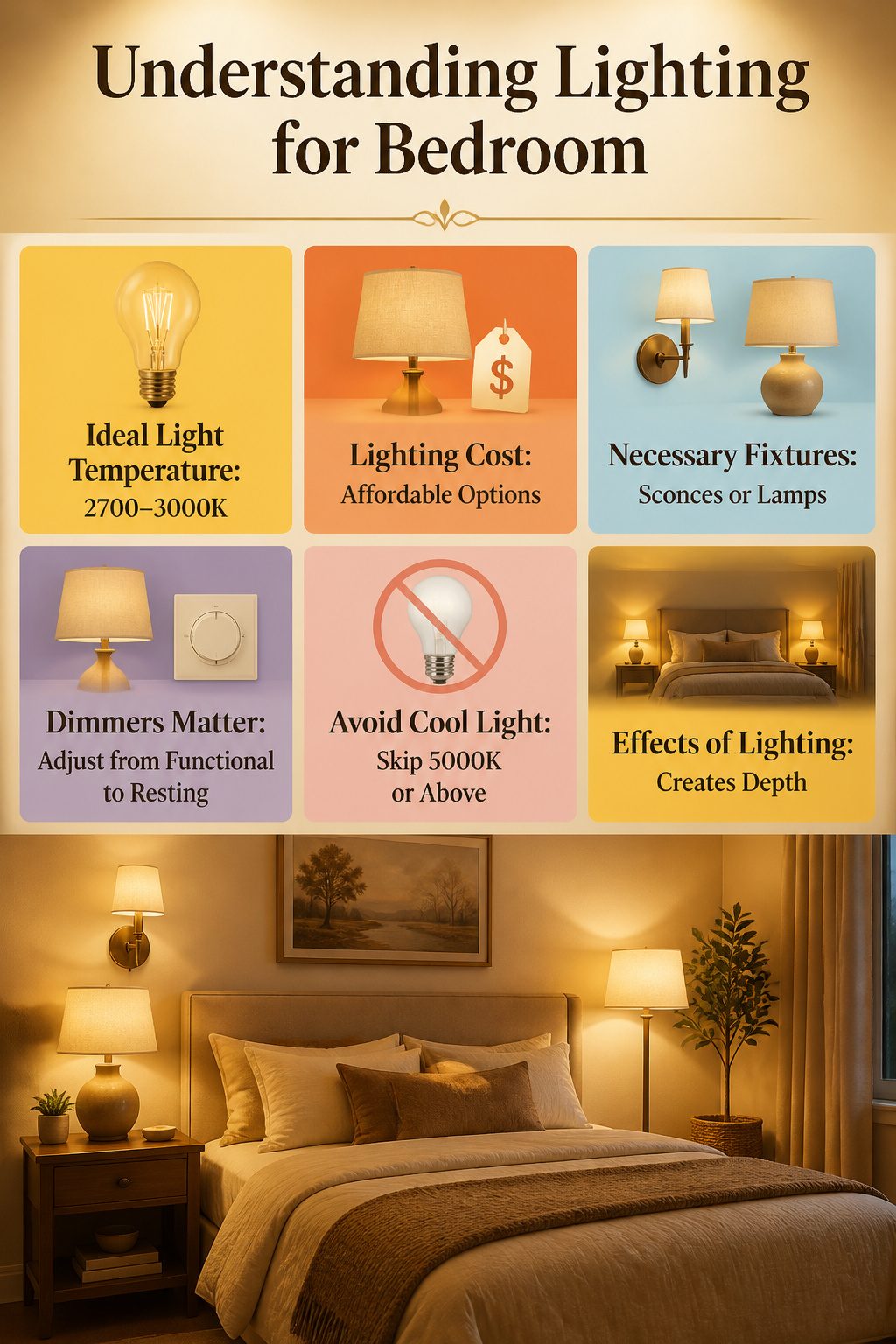 Light bulbs with a warm glow in a bedroom setting.