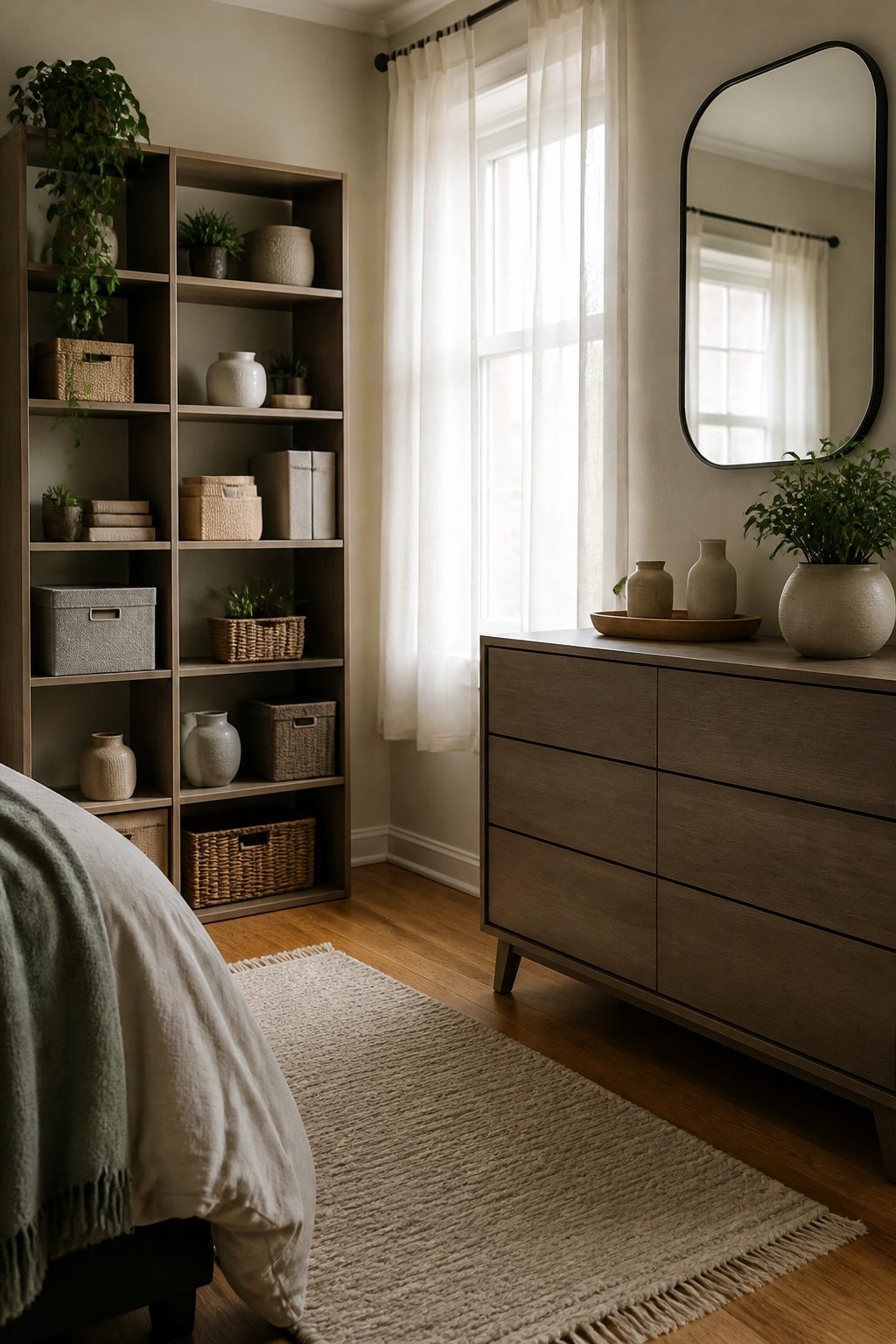 Illustration showing various storage furniture options with labeled features.