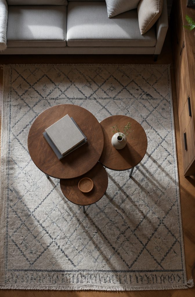 Nested small coffee tables with one tucked beneath the other