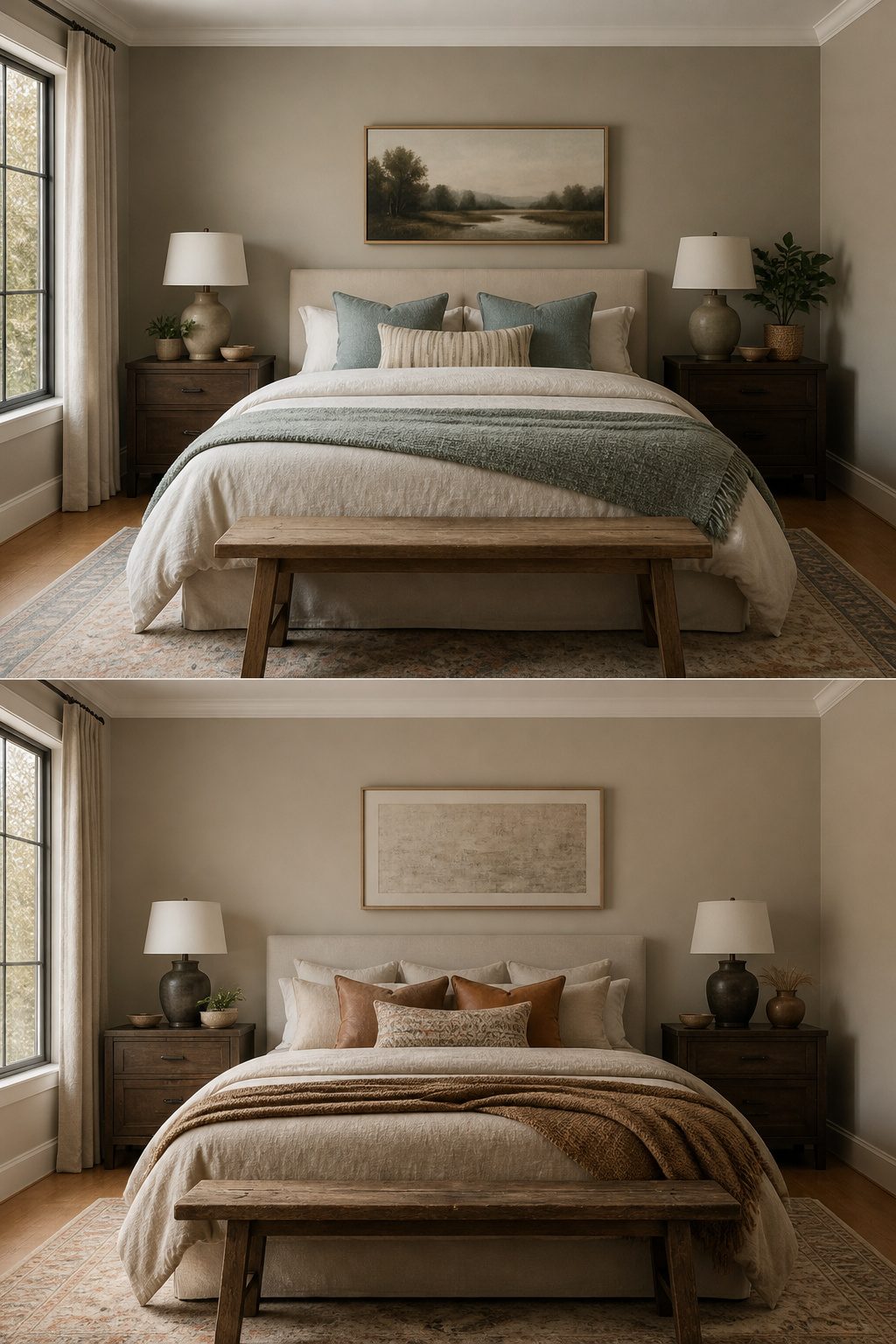 Walls painted in warm gray-beige color.