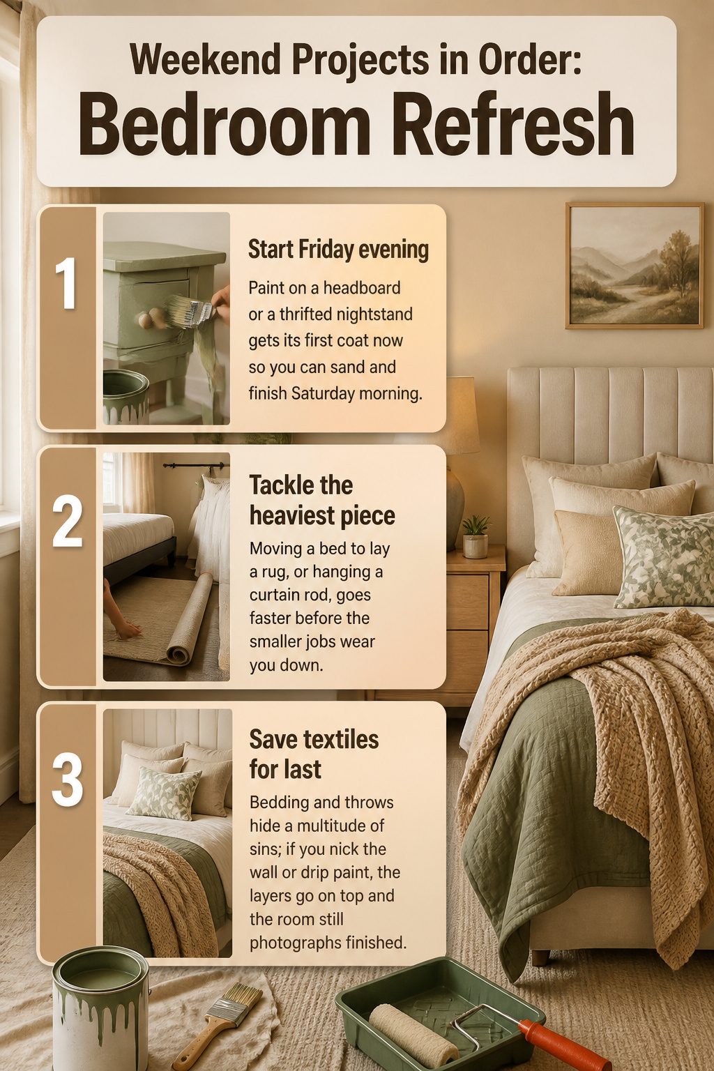 A list of weekend projects for bedroom improvement.