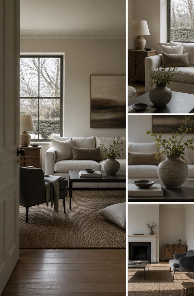 Professionally styled living room combining warm wood and contemporary furnishings