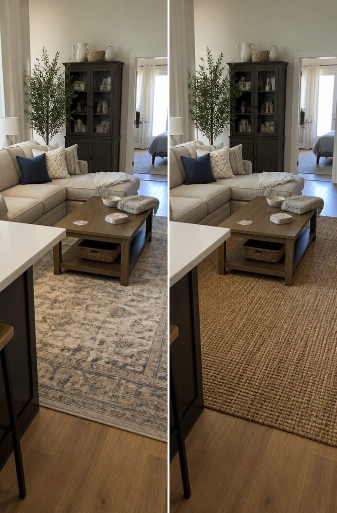 Family room with a comfortable sofa and coffee table arranged for everyday household use