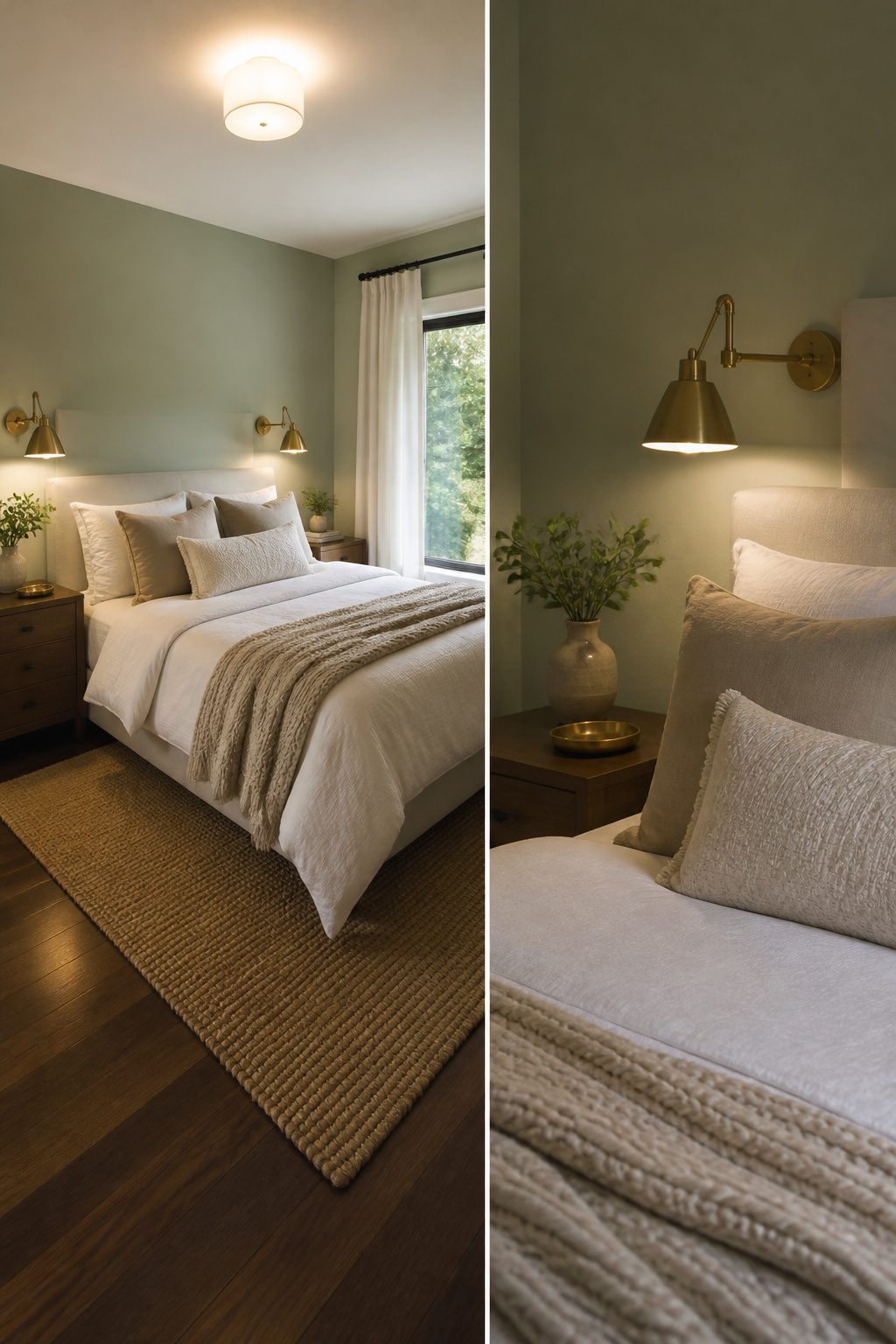 A full bed with multiple light sources for different activities.