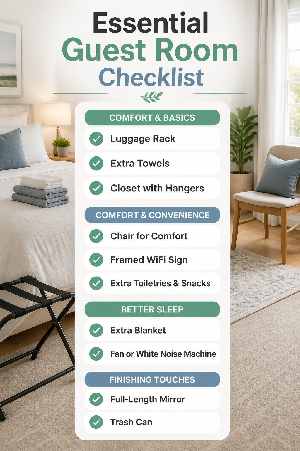 An essential checklist for setting up a guest room.