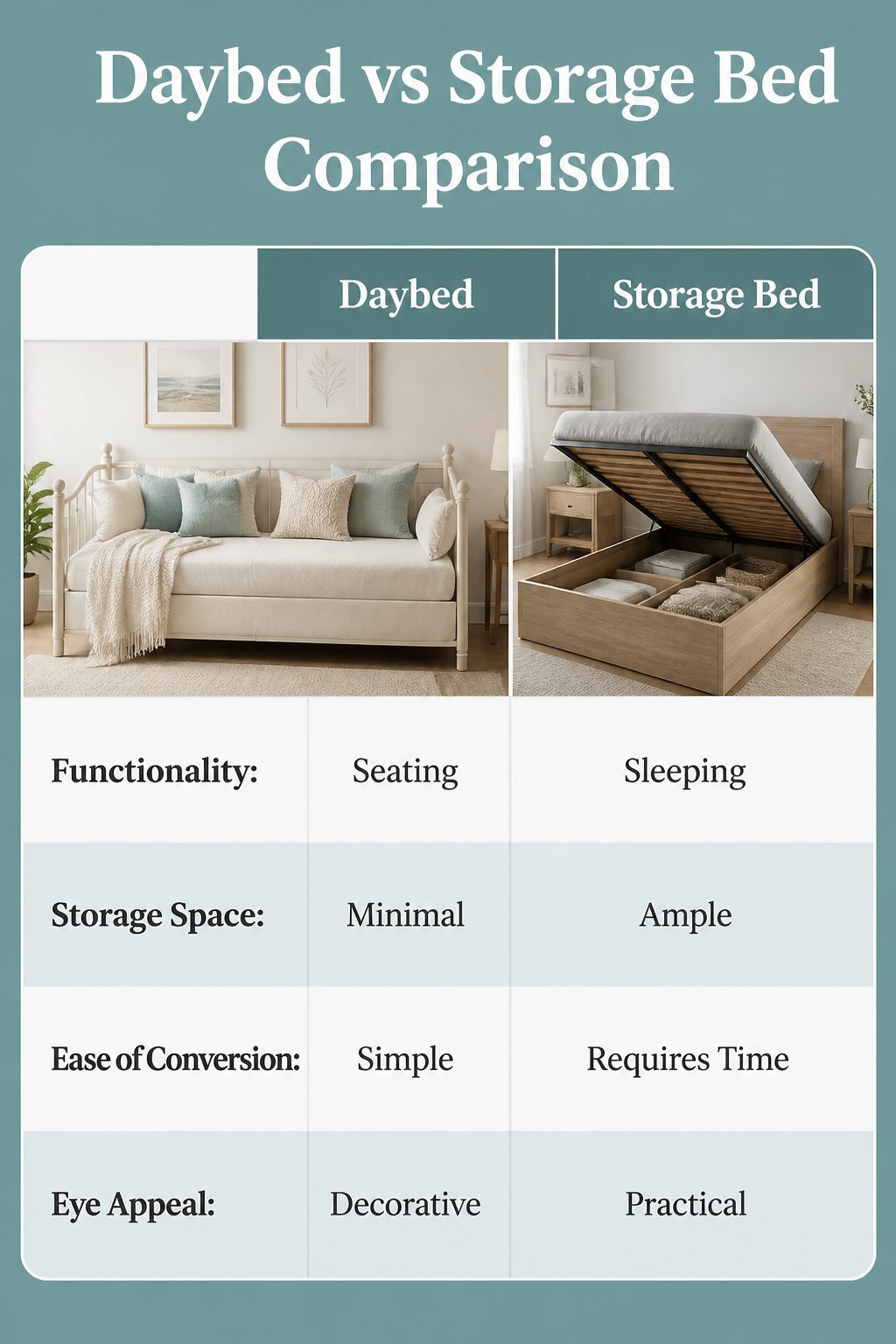 A comparison of daybed and storage bed designs.