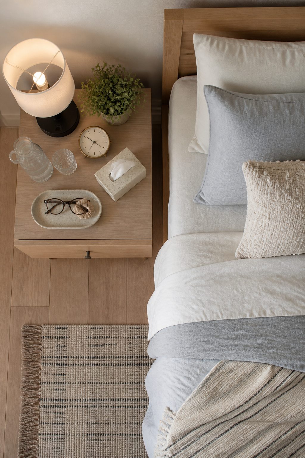 A nightstand featuring a lamp with a built-in USB port.
