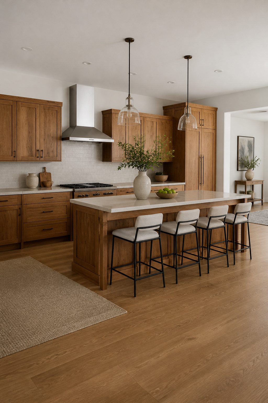 Hickory cabinets in a kitchen, showcasing their rustic character.