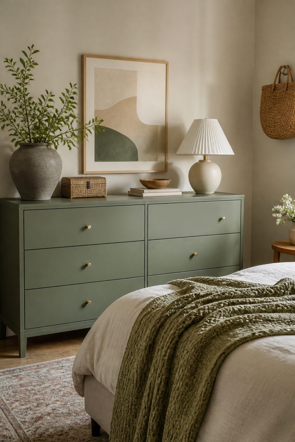 An IKEA dresser with a flawless paint finish in a well-decorated room.