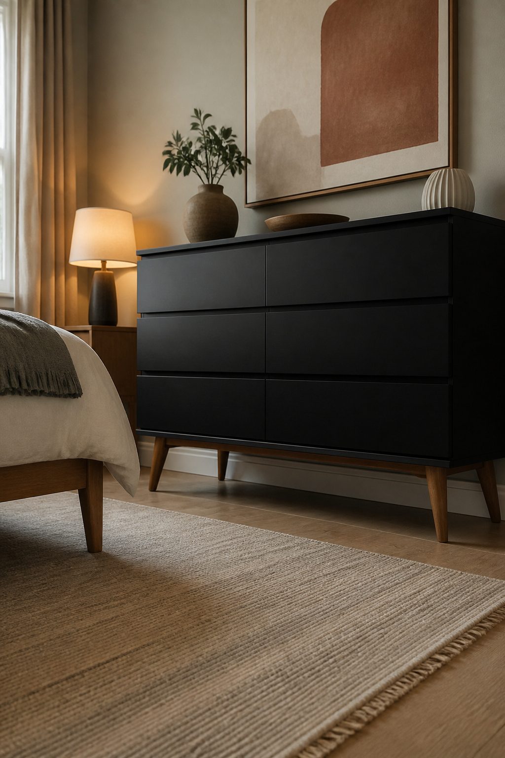 A MALM dresser with added tapered legs for a lifted appearance.