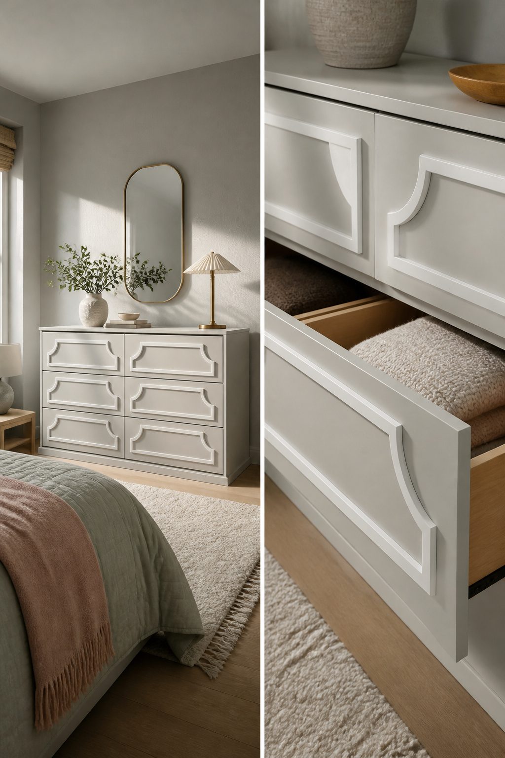 A MALM dresser with decorative overlays enhancing its drawer fronts.