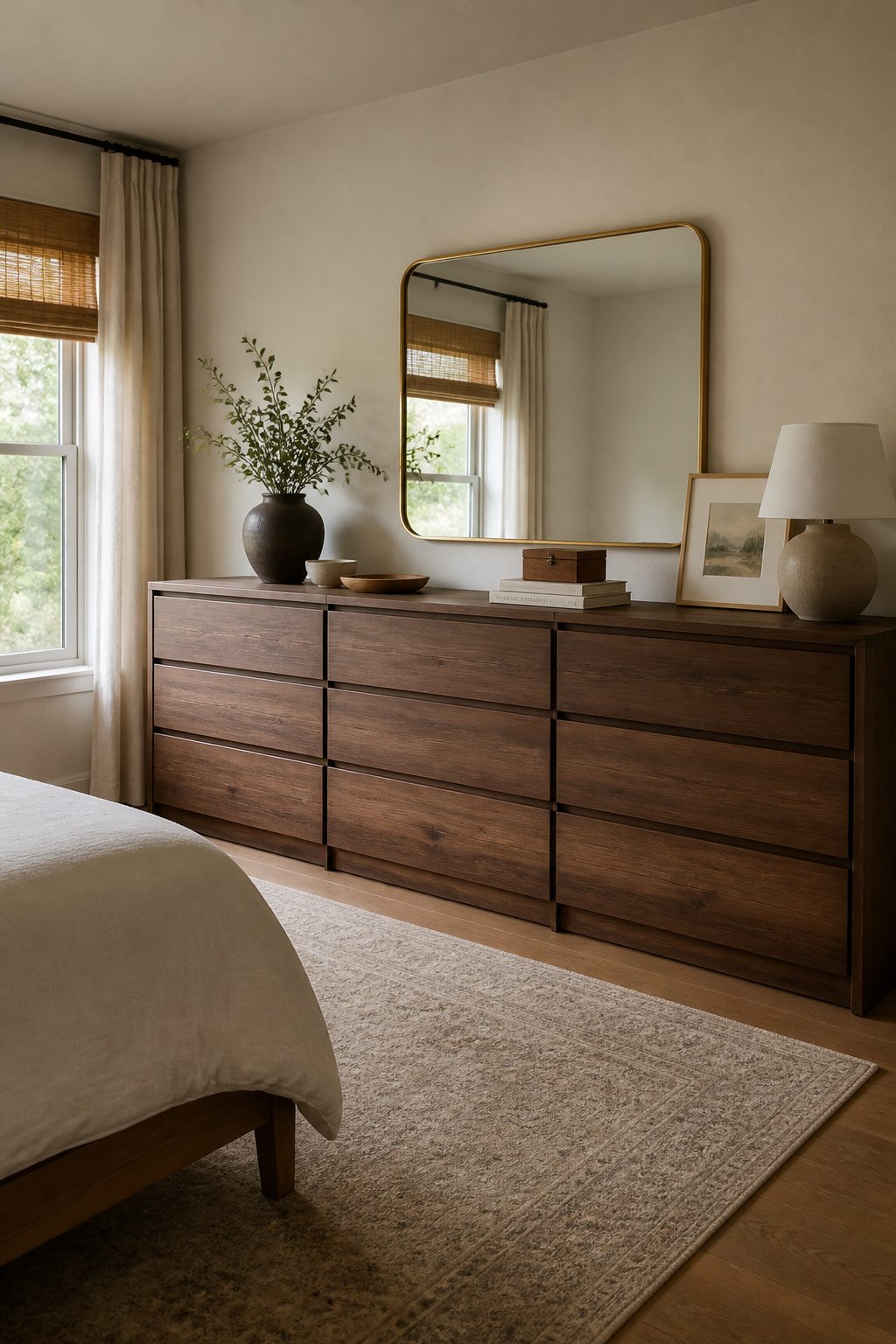 Three TARVA chests side by side forming a large dresser unit.