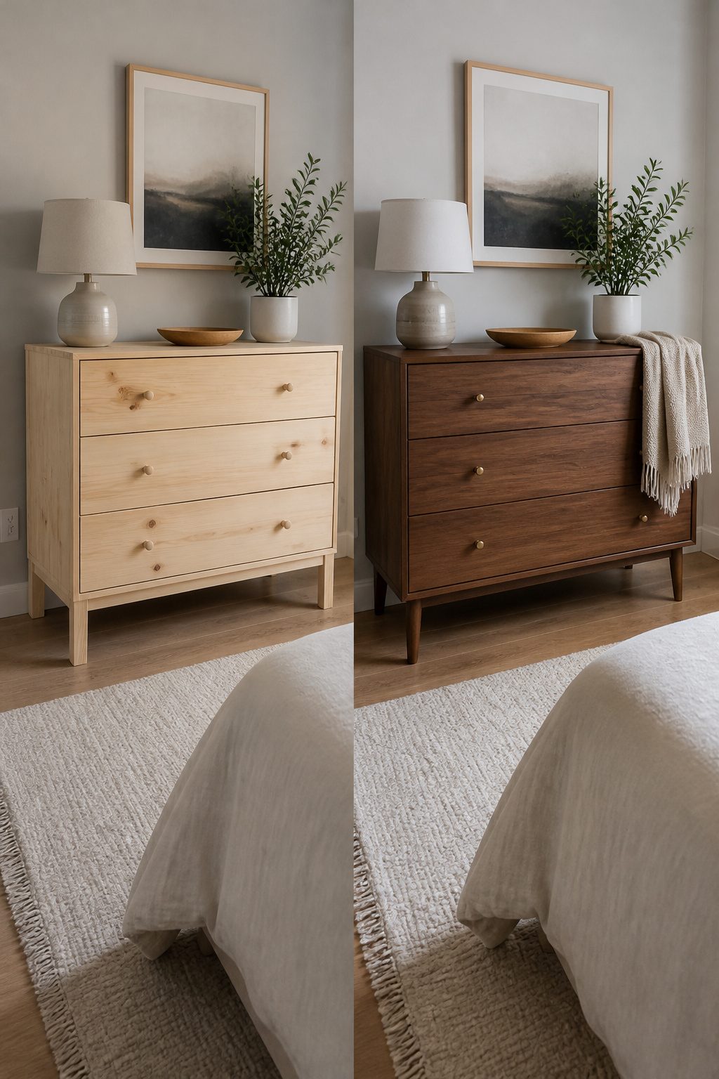 A TARVA dresser with walnut veneer and tapered legs for a modern look.