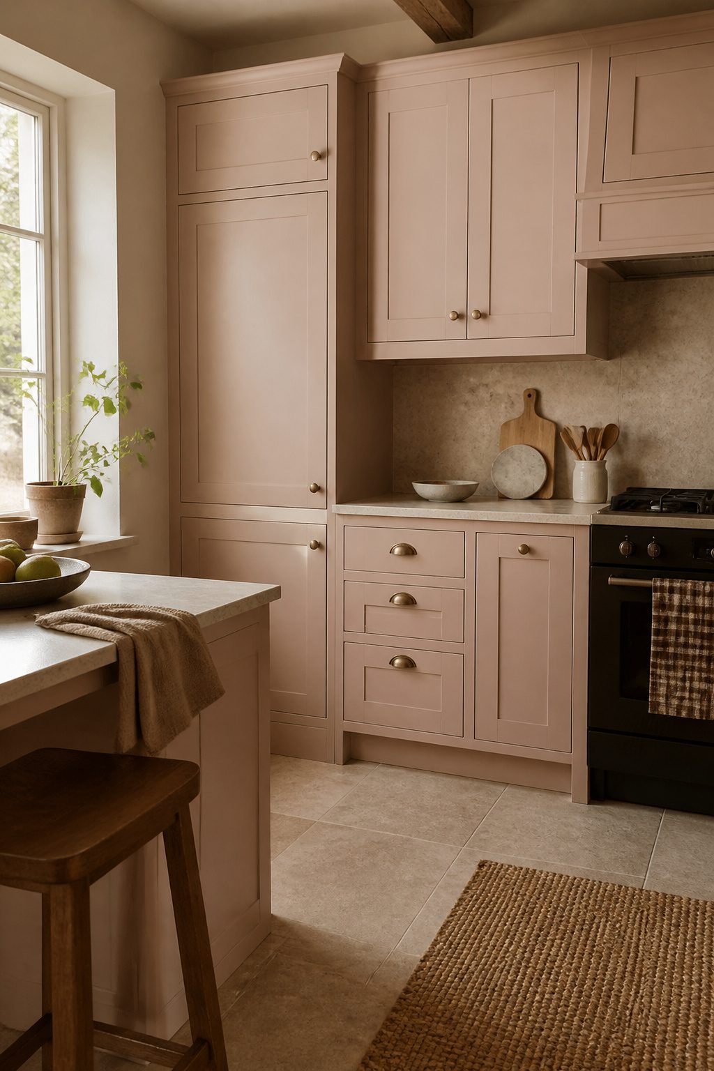 Kitchen featuring Dimity cabinets and light natural stone countertops.