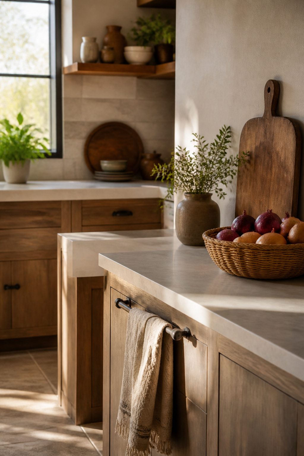 Kitchen featuring smooth countertops and rustic wooden accents.