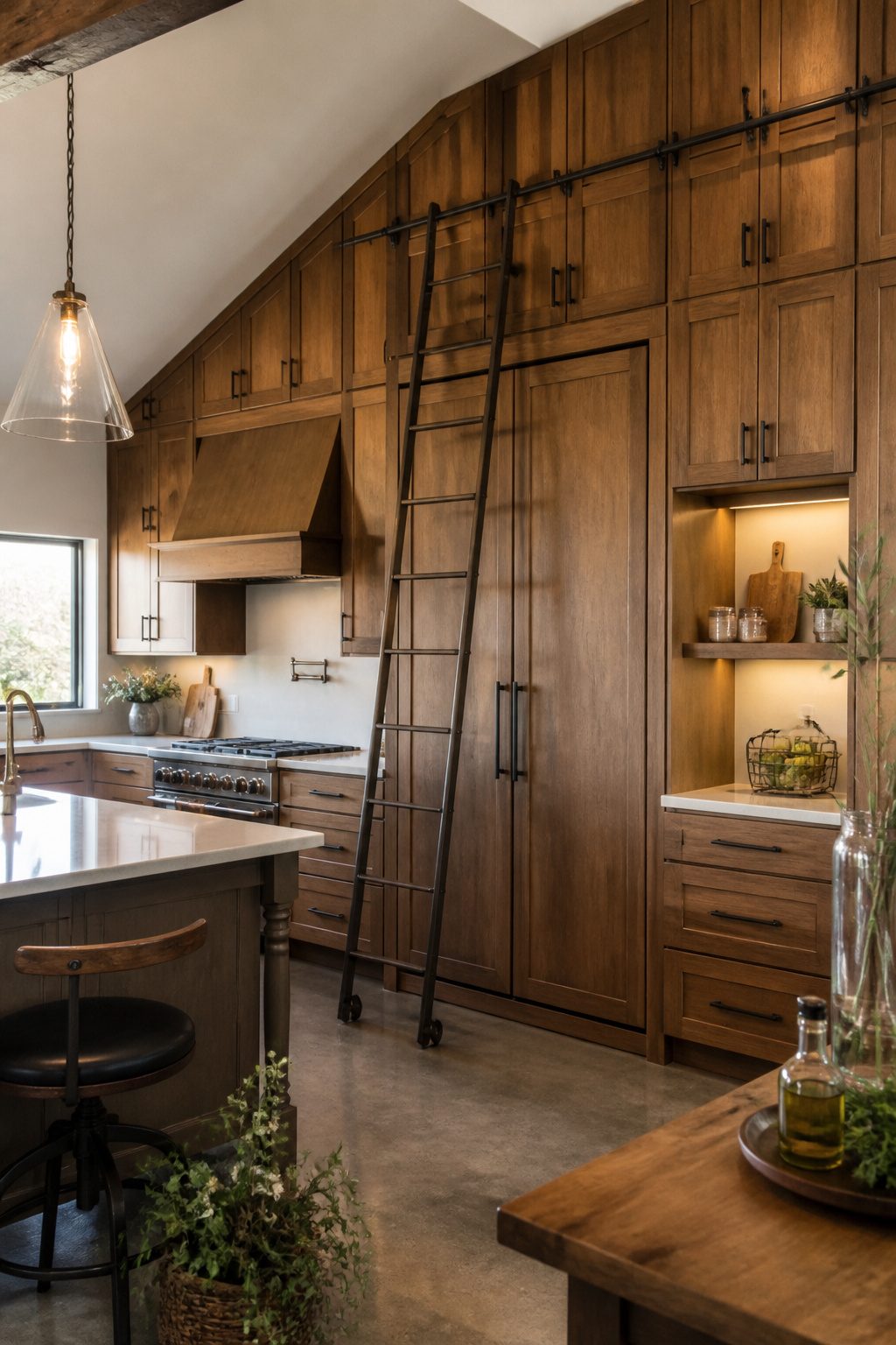 Custom cabinets and a floor-to-ceiling pantry in a barndominium kitchen.
