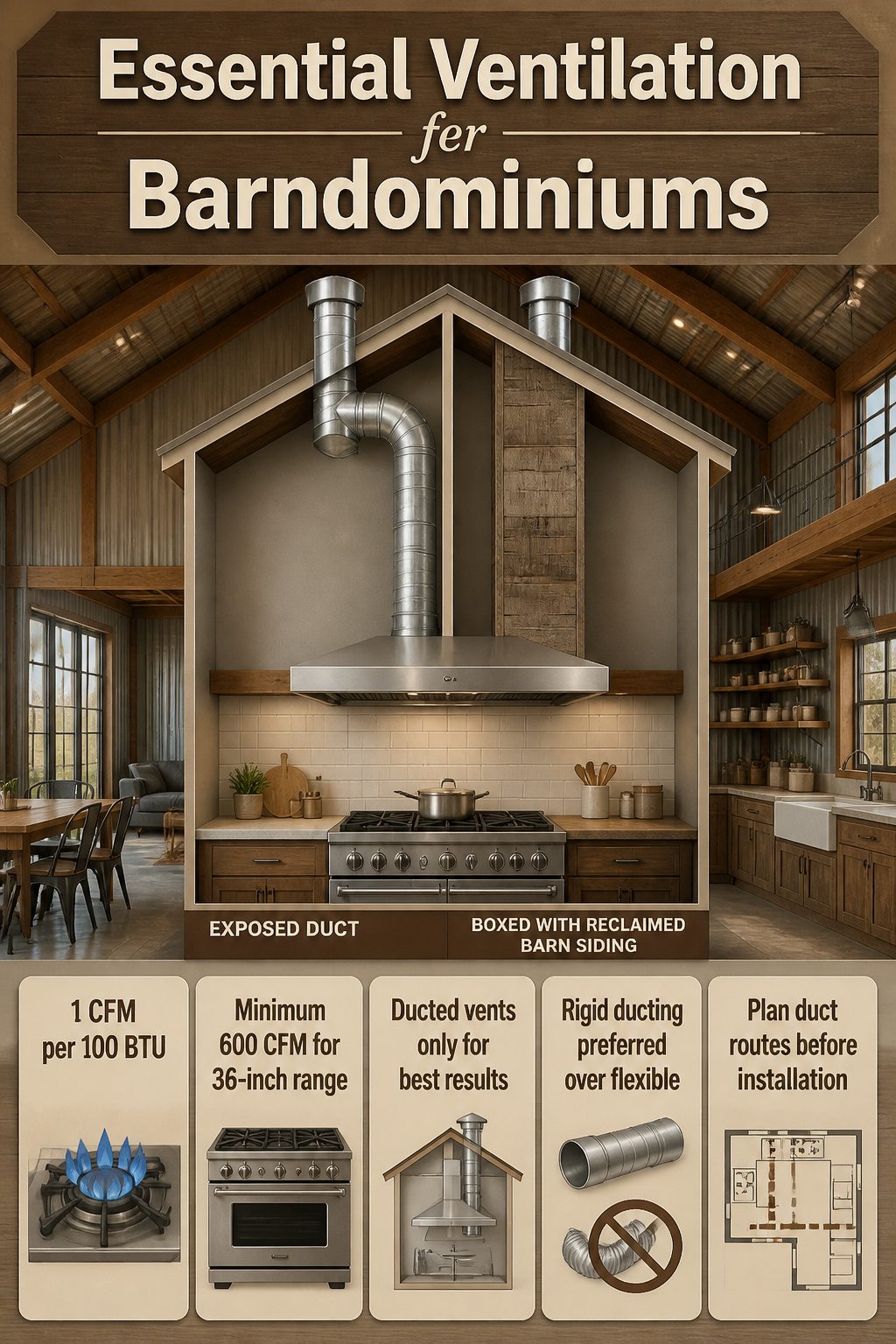 Range hood installed in a barndominium kitchen.