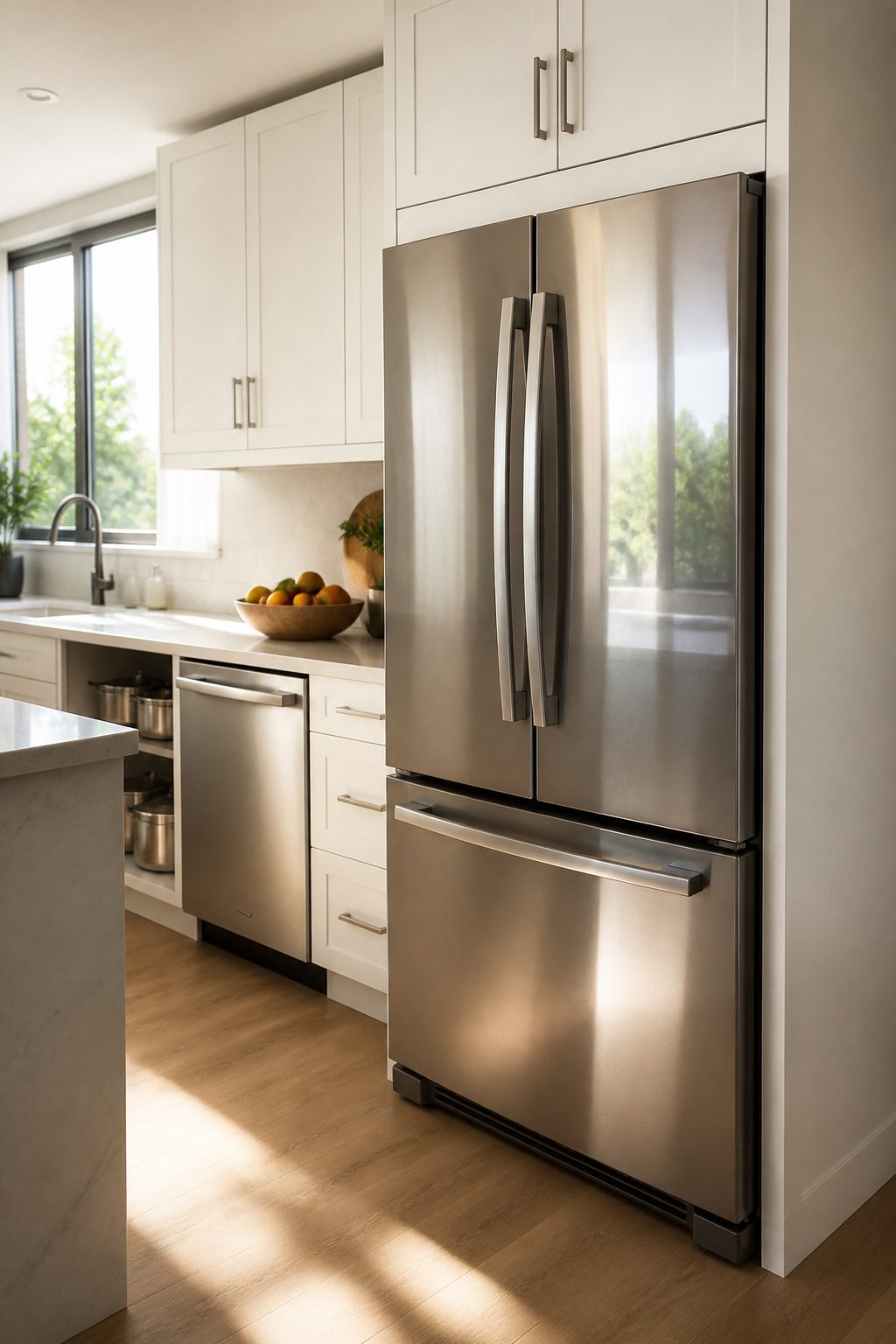A set of modern Energy Star appliances in a stylish kitchen.