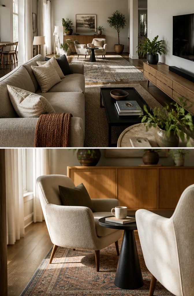 Two armchairs and side table in a second seating area