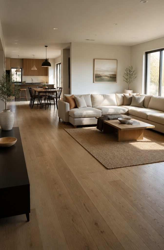 L-shaped sectional with its long side against a wall and short leg floating