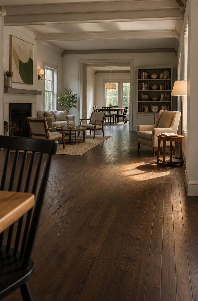 Large living room with fireplace seating and a separate reading chair area