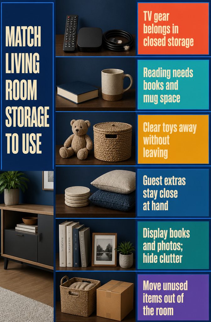 Graphic titled Match Living Room Storage to Use