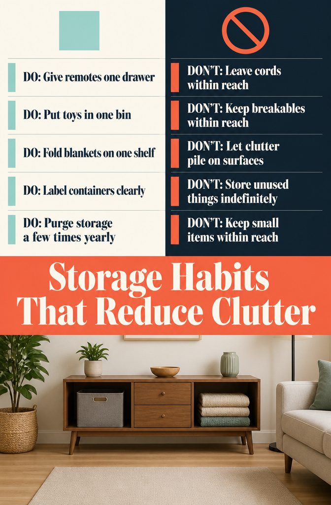 Graphic titled Storage Habits That Reduce Clutter
