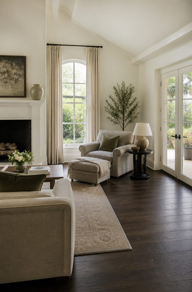 Accent chair near a window with a side table and reading lamp