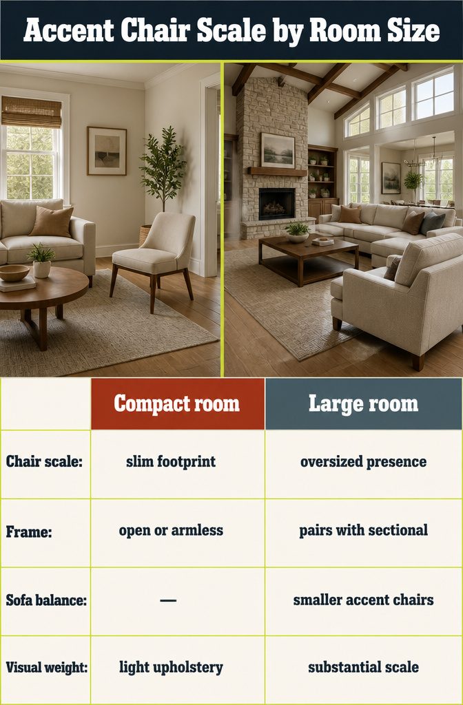 Accent chair with slim legs beside compact living room furniture