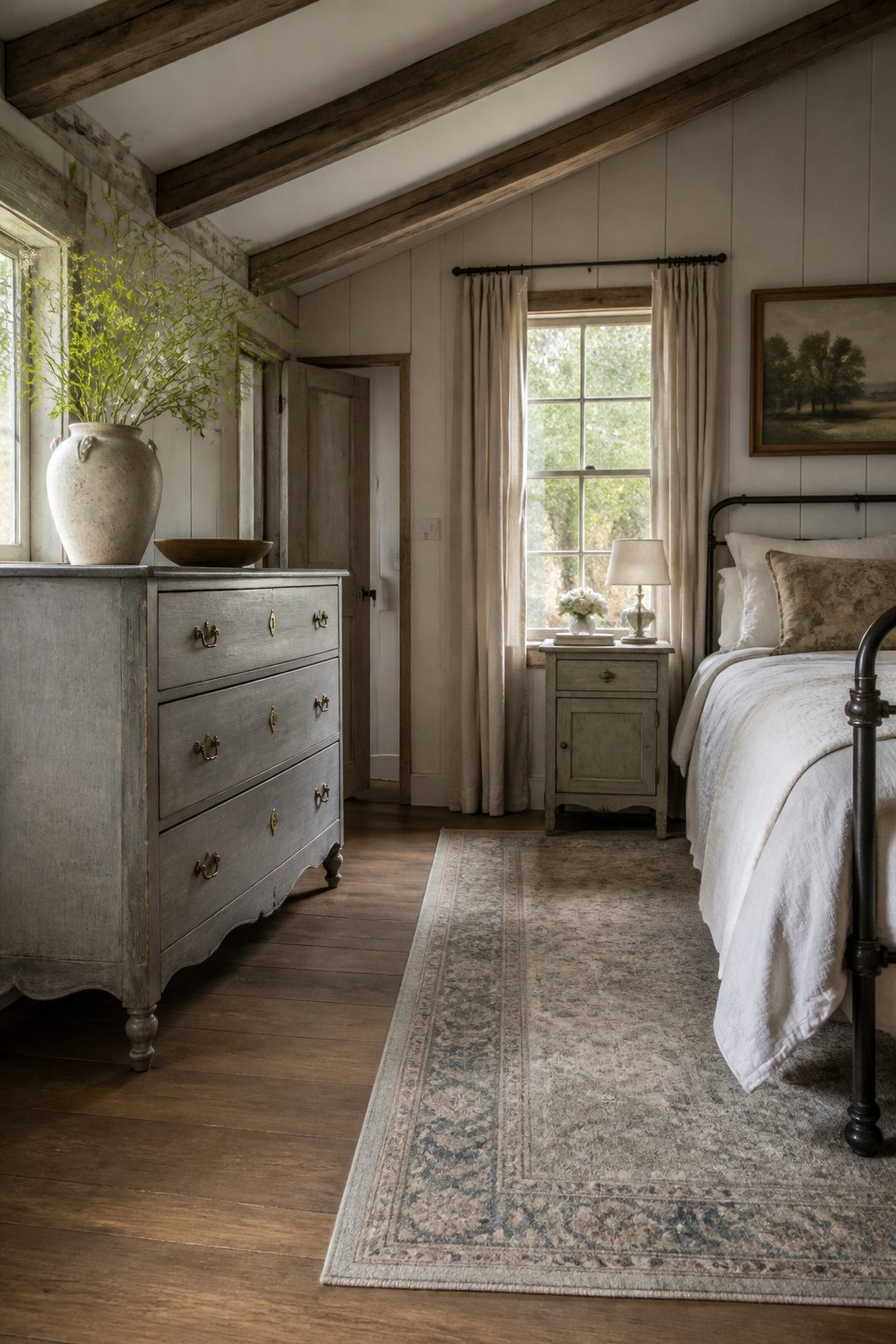 A vintage dresser with turned legs and original brass handles.