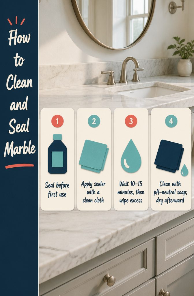 Marble cleaning and sealing guide with care instructions