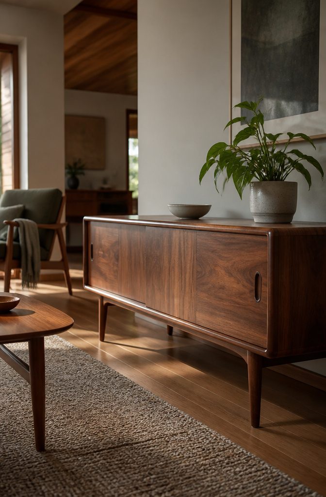 Living room with wood furniture and visible grain