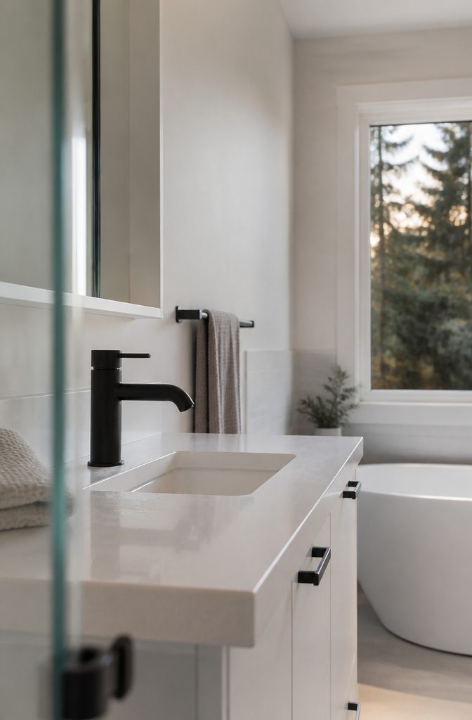 Brass bowl sink set on a plain white vanity with minimal hardware