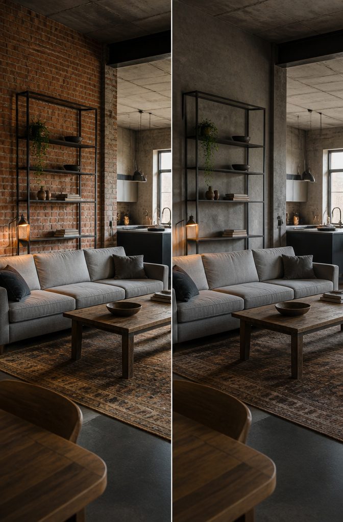 Mid-century living room with angled wood furniture legs and a low sofa