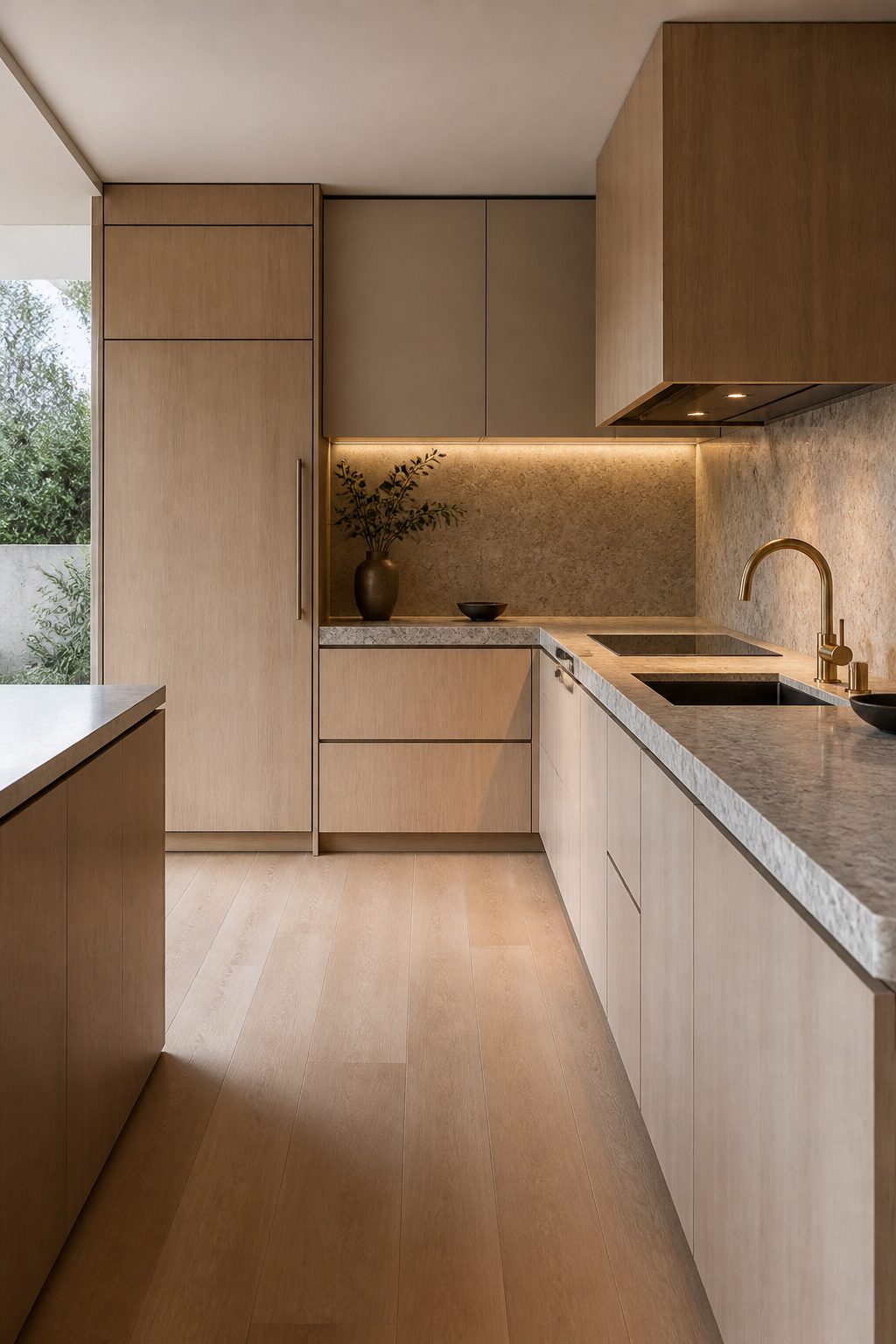 Kitchen with panel-ready refrigerator and dishwasher matching cabinetry.