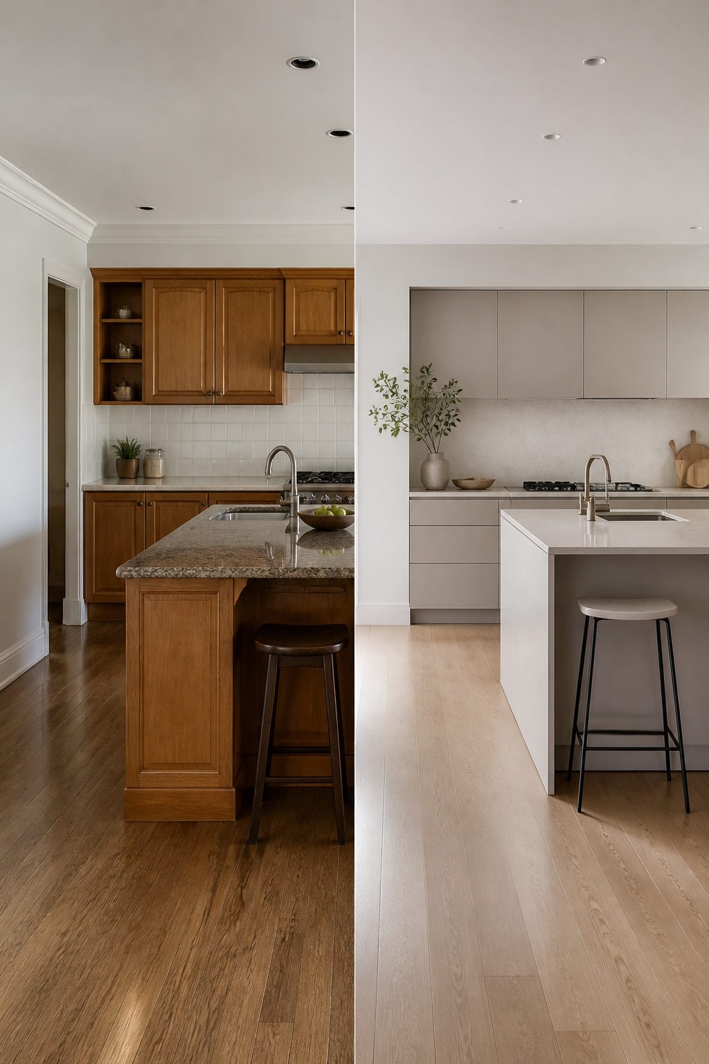 Modern kitchen featuring a neutral color palette of whites and greige.