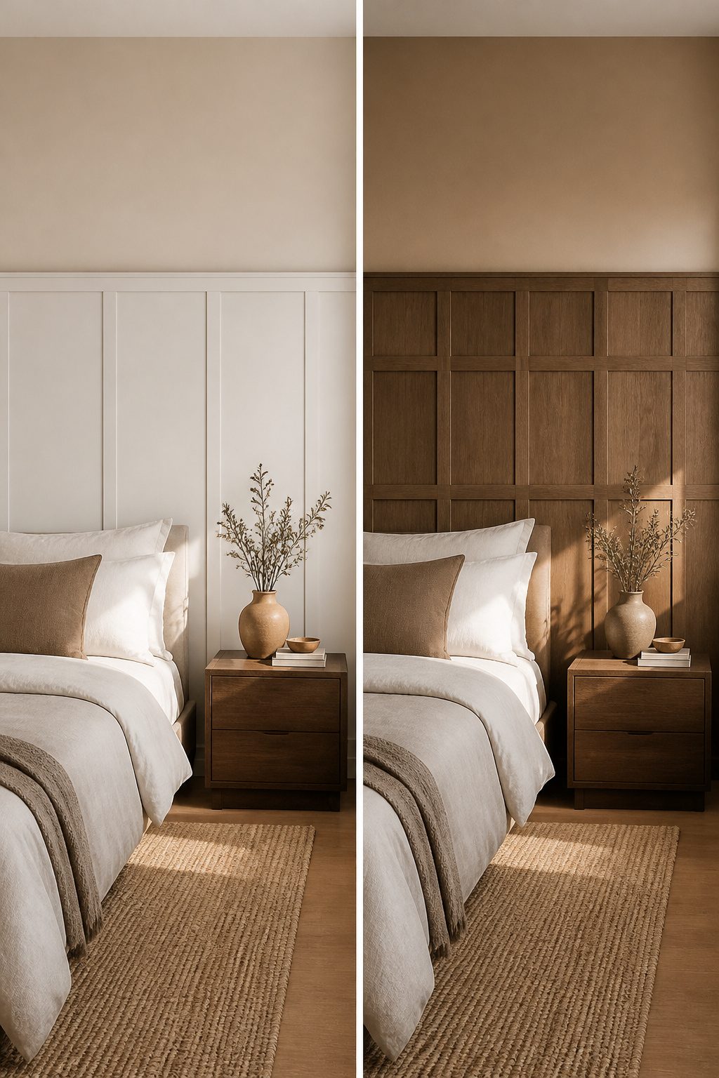 Wood paneling at eye level with painted wall above.