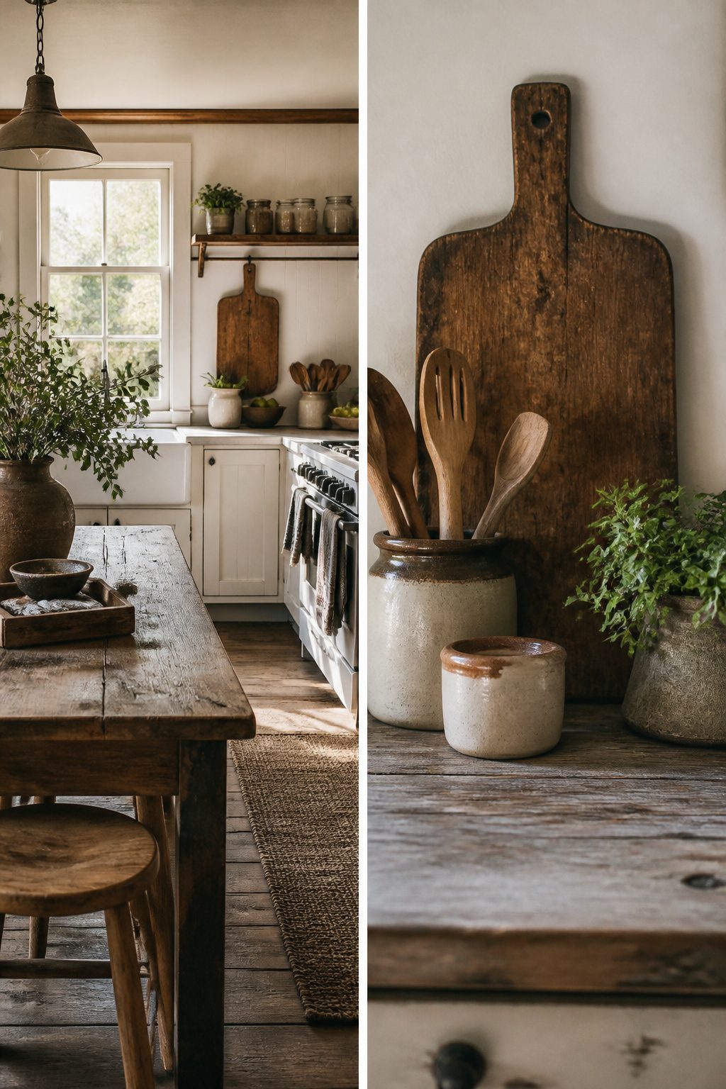 A rustic kitchen adorned with vintage signs and decor elements.