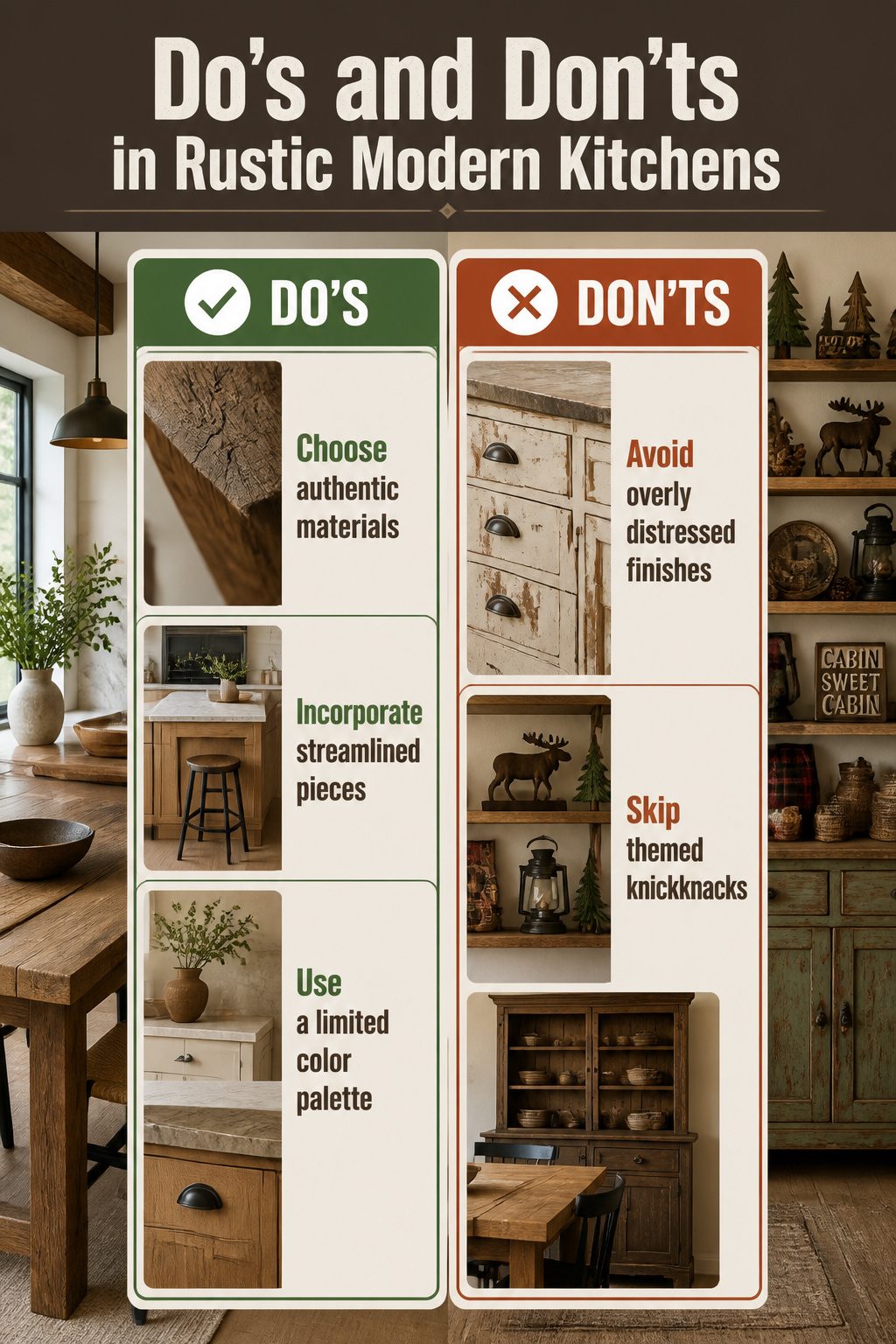 Kitchen elements showing a mix of rustic and modern styles.