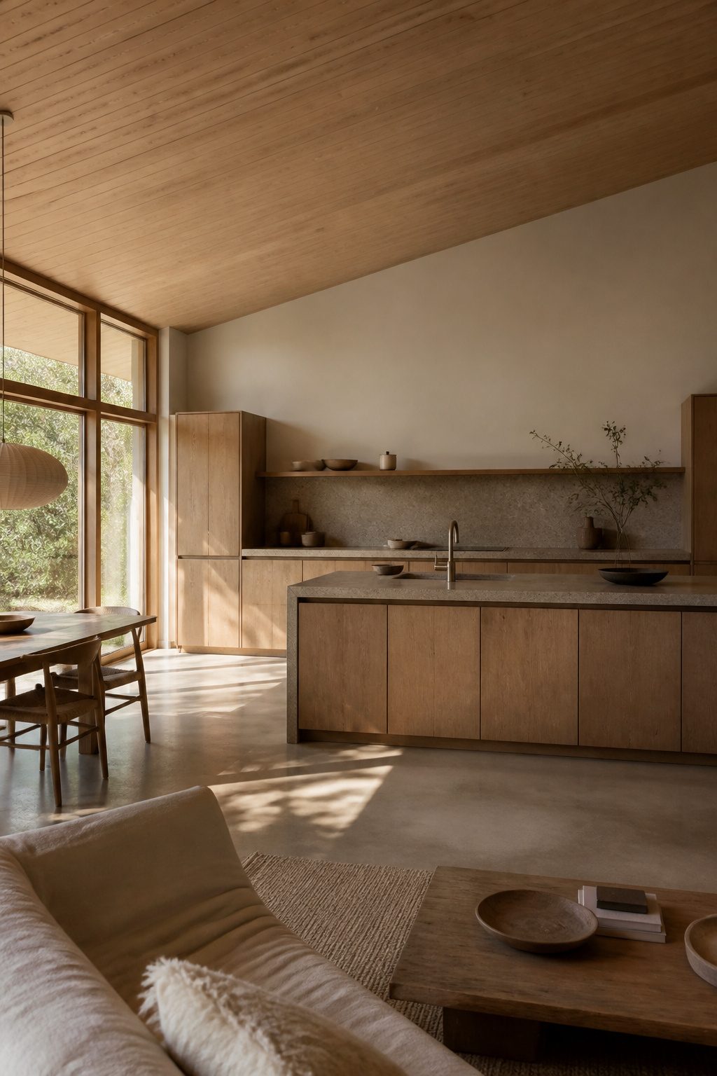 A Scandinavian kitchen featuring energy-efficient appliances and recycled materials.