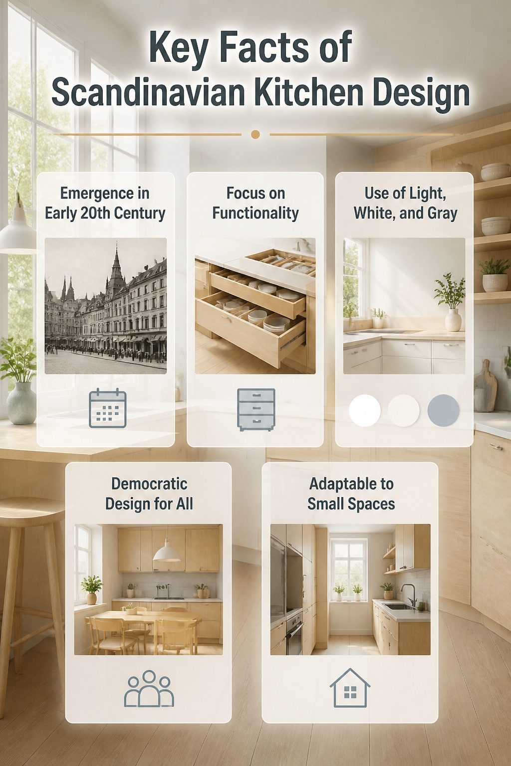 An infographic about key facts of Scandinavian kitchen design.