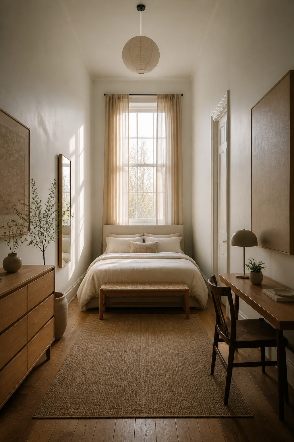 A bed positioned under a window, enhancing the room's view.