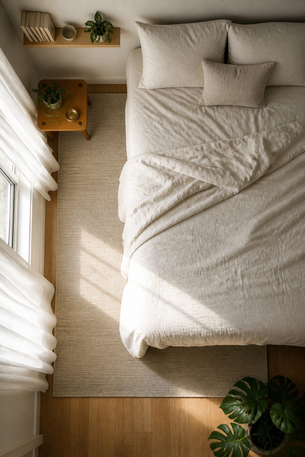 A tidy small bedroom with minimal decor and furniture.