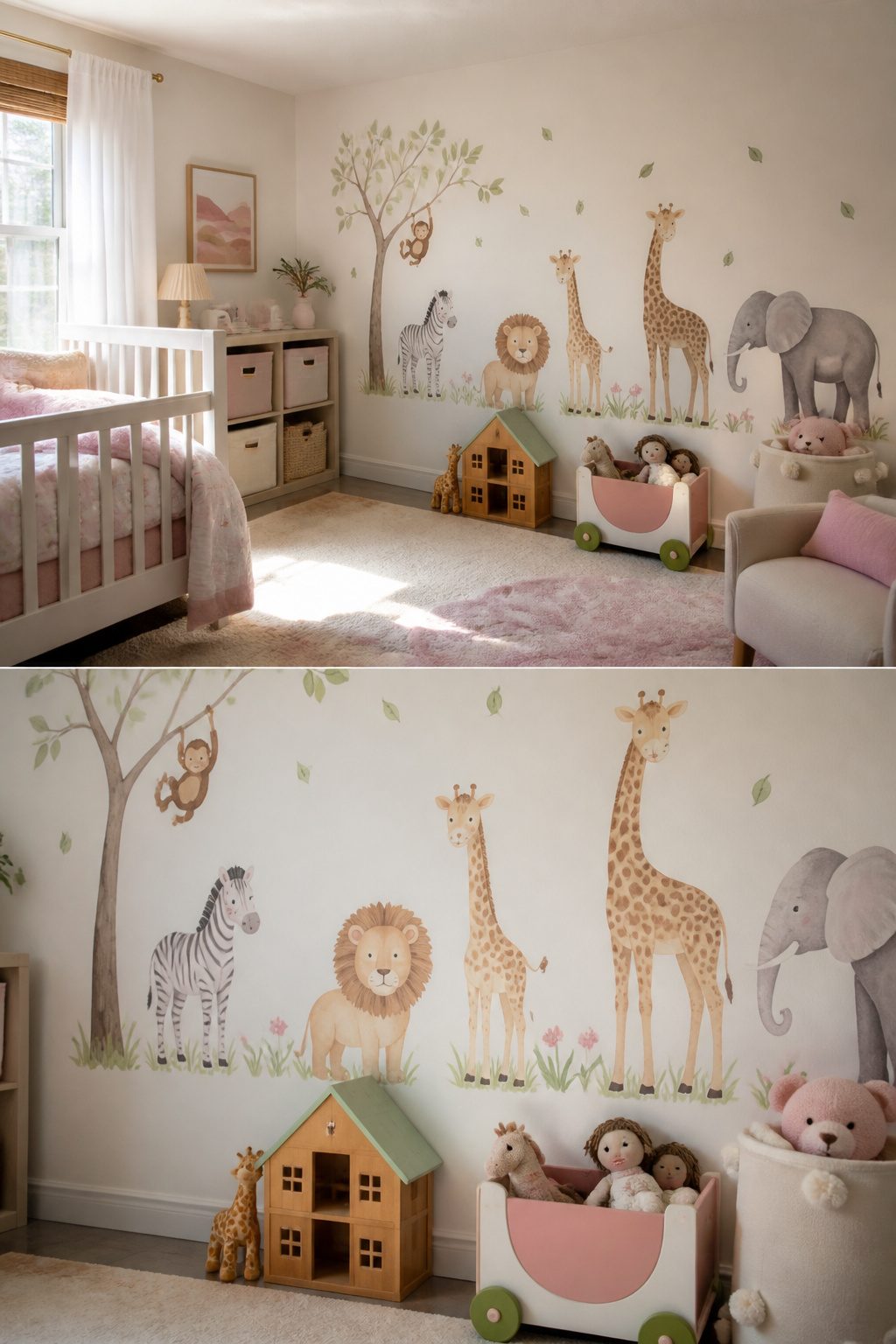Toddler bedroom featuring colorful peel-and-stick wall decals.